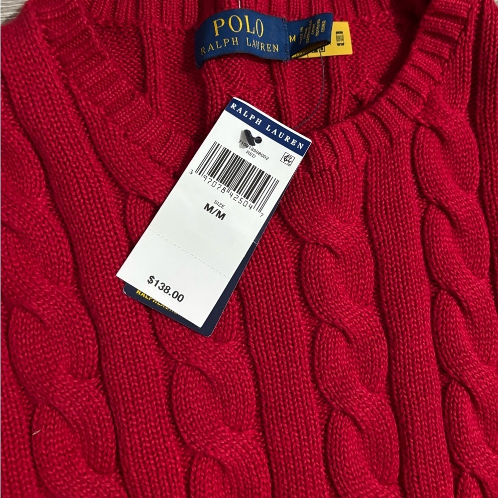 Polo Ralph Lauren Red Cable Knit Sweater NWT Size Medium - Picture 4 of 5